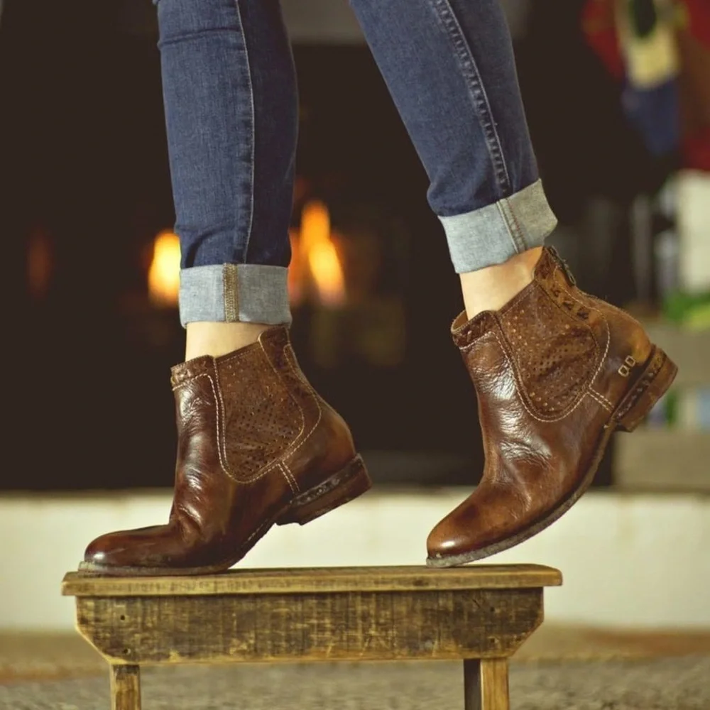 Bed Stu Women's Baylene Teak Driftwood‎ Leather Ankle Moto Bootie, Size 7